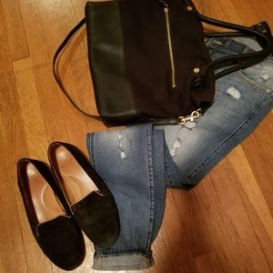 Sseko Black and gold trimmed loafers